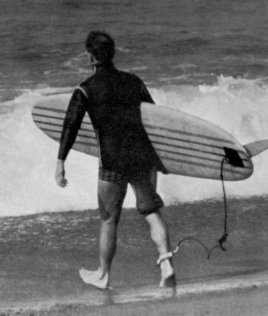 Old archived surfboard leash image from 1960s fom STab Magazine