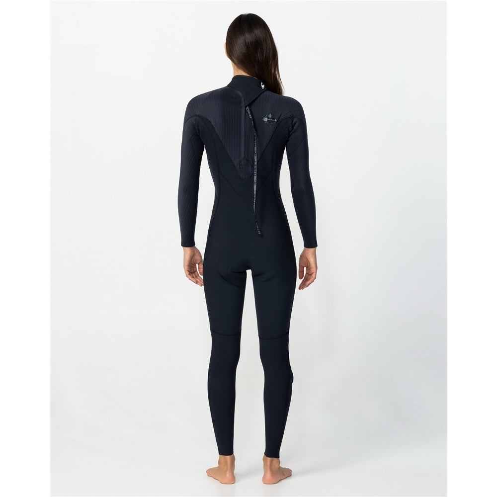 O'Neill Hyperfreak 4/3+mm Womens Back Zip Wetsuit in black on woman from rear