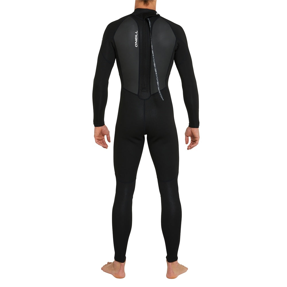 O'Neill Reactor II 3/2mm Back Zip Flatlocked Wetsuit in black from rear