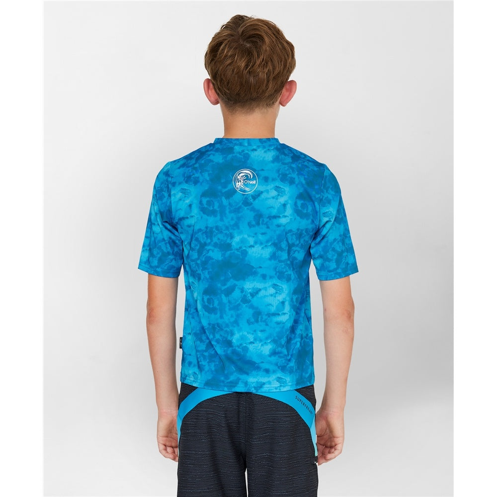 O'Neill Dopedye Boys UV Surf Tee in blue tie dye from rear