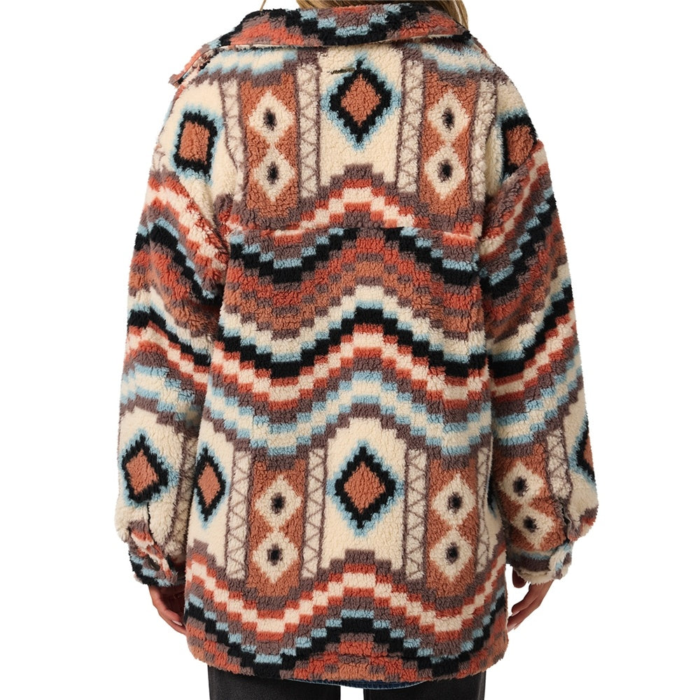 O'Neill Huxlee Printed High Pile Women's Jacket in multi colour on model from back