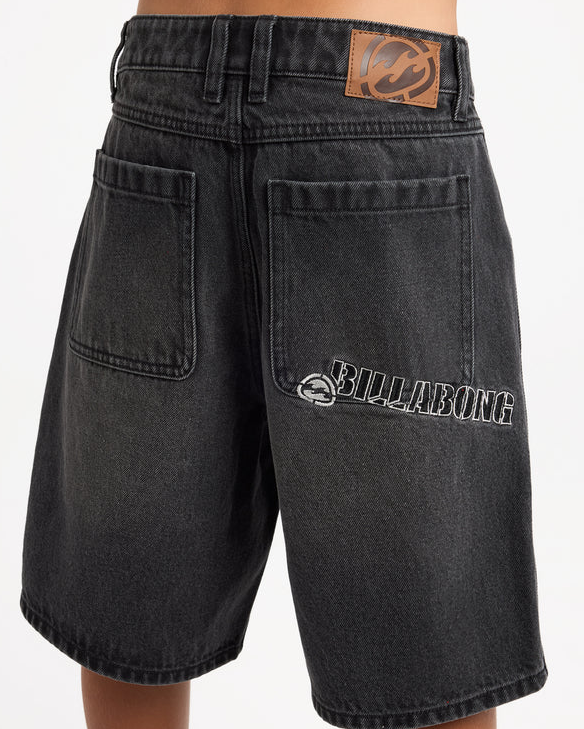Billabong Spec 73 Boys (8-16) 19" Denim Shorts in black from the rear showing Billabong embroidery on back right pocket