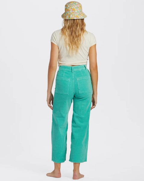 Billabong Free Fall Cord Women's Pants in bright lagoon colourway from rear on model