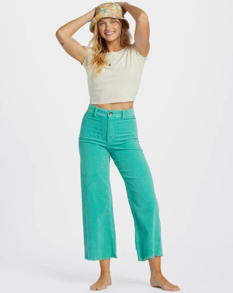 Billabong Free Fall Cord Women's Pants in bright lagoon colourway from front on model