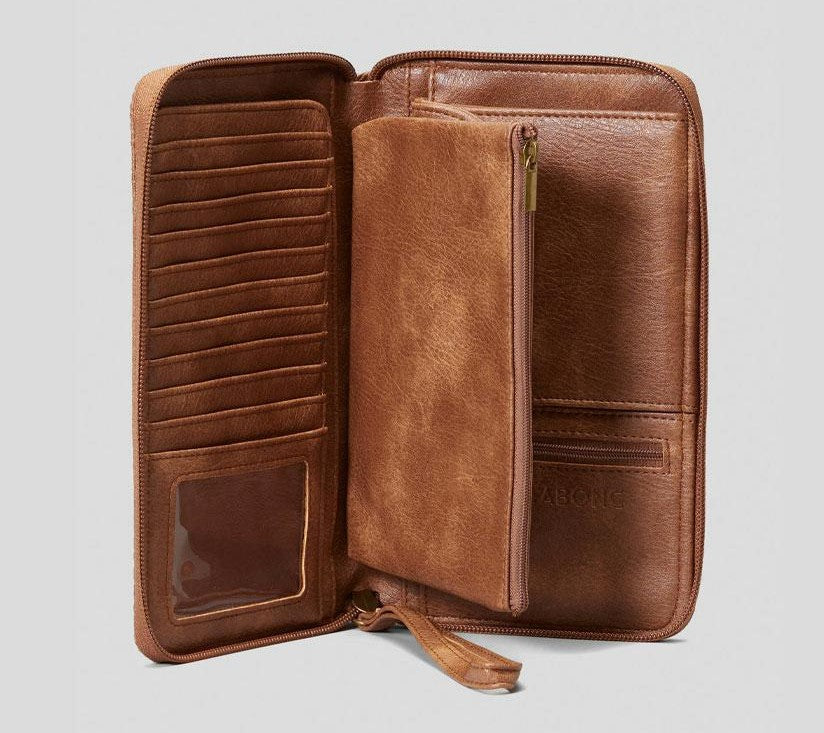 Billabong Hibiscus Travel Wallet in tan showing inside