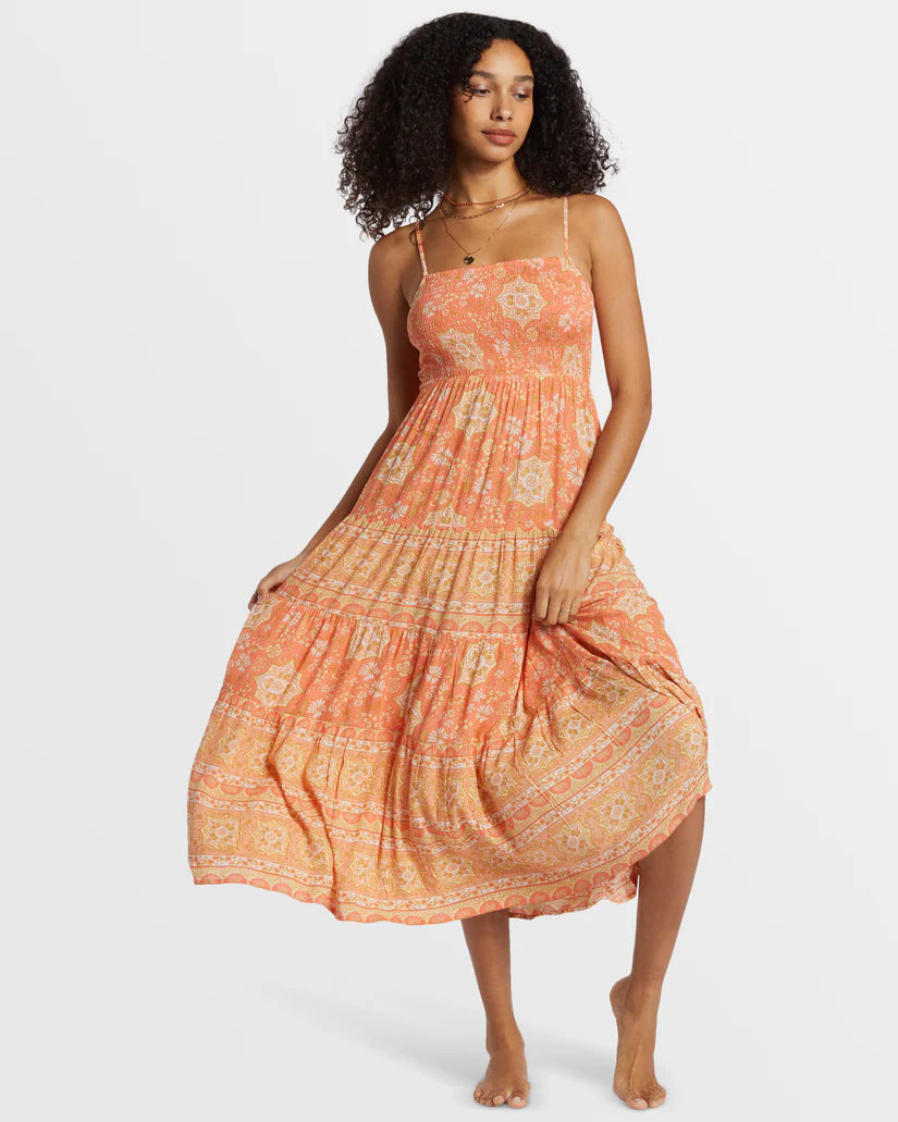 Billabong Dream Space Midi Dress in Papaya front view