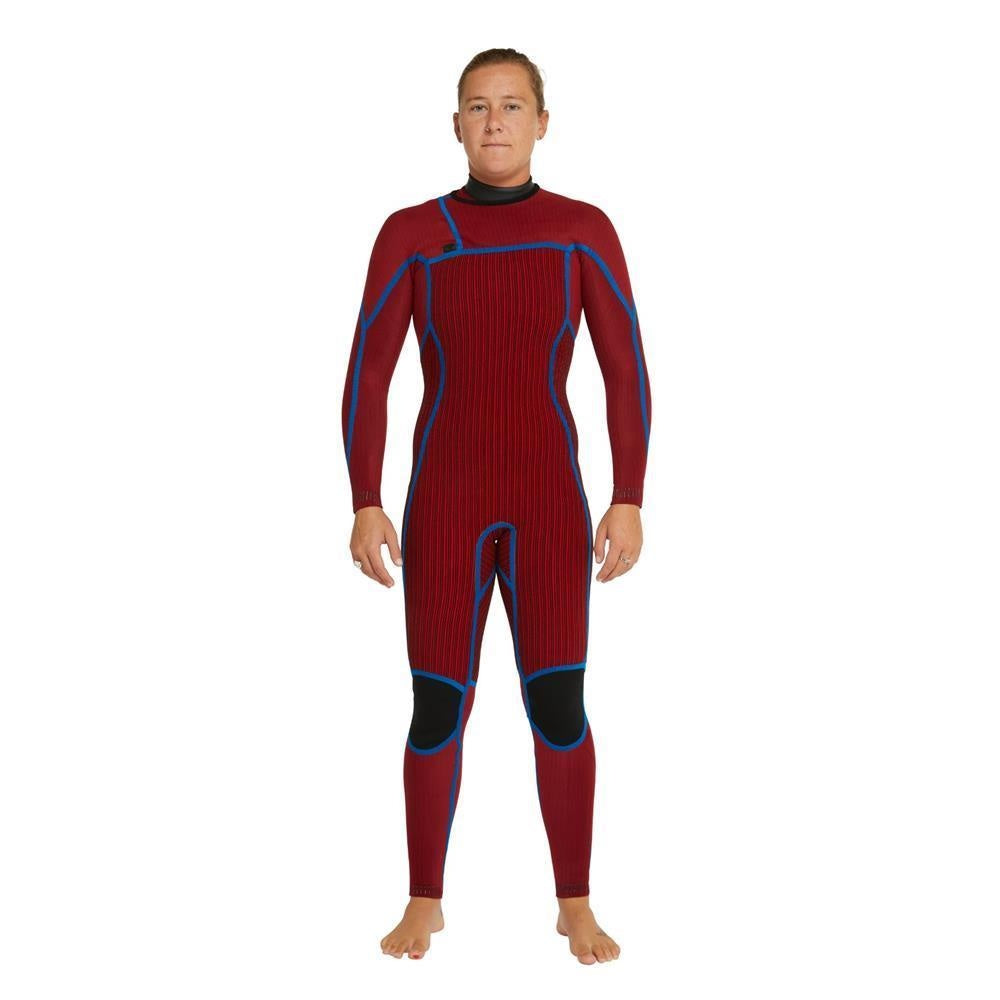 O'Neill Women's Hyper Fire 4/3mm CZ Wetsuit showing inside firewall lining on female model surfer