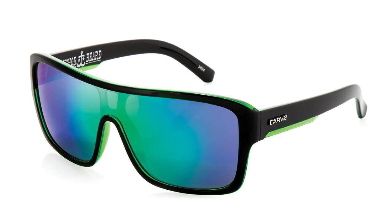 CARVE ANCHORBEARD BLK GREEN SUNGLASSES in black with green revo lenses