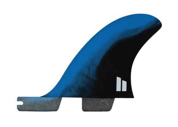 FCS II MR PC Twin + 1 Fin Set
in blue black colourway showing rear fin