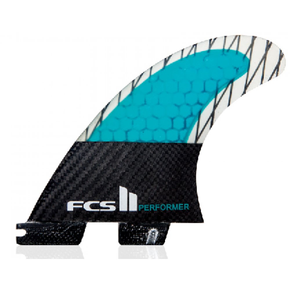 FCS II PERFORMER PC CARBON MED surfboard TRI FIN SET black blue