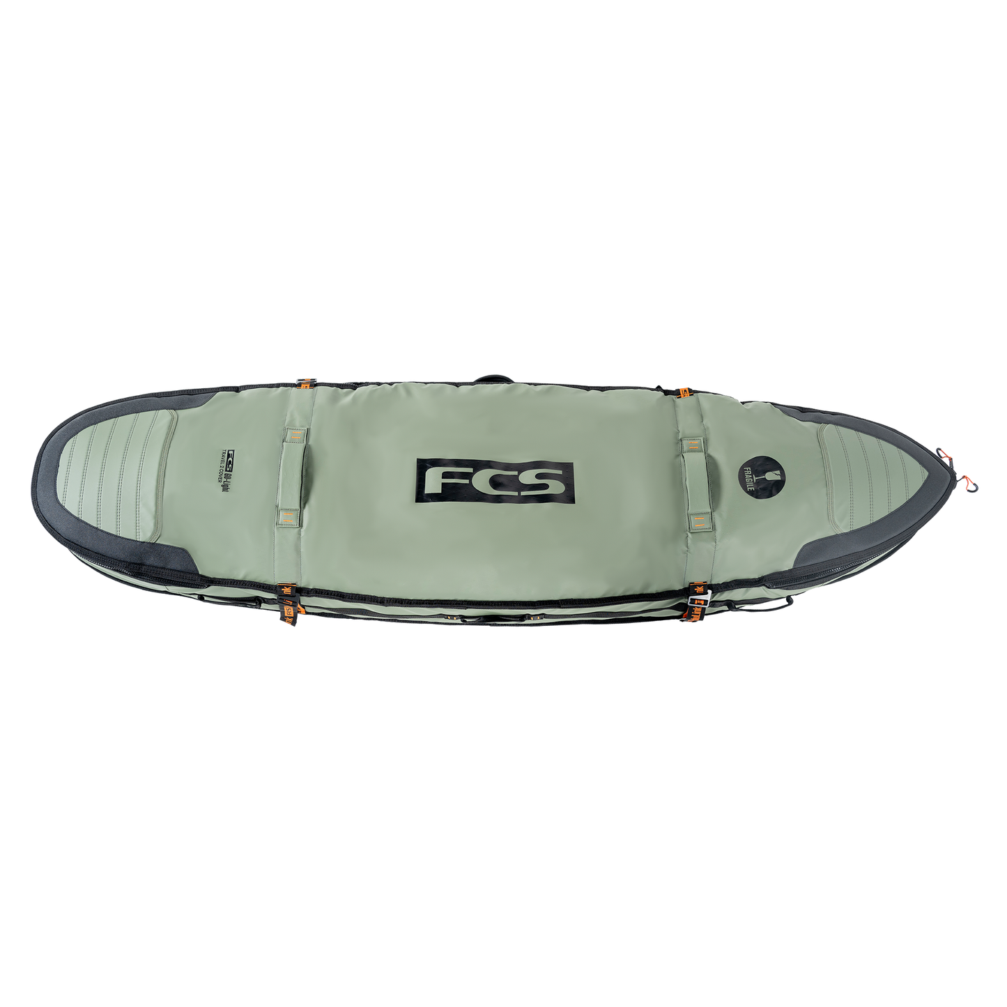 FCS Go-Light 6'3 Travel 2 Shortboard/Fish Double Cover in alpine green wit black trim