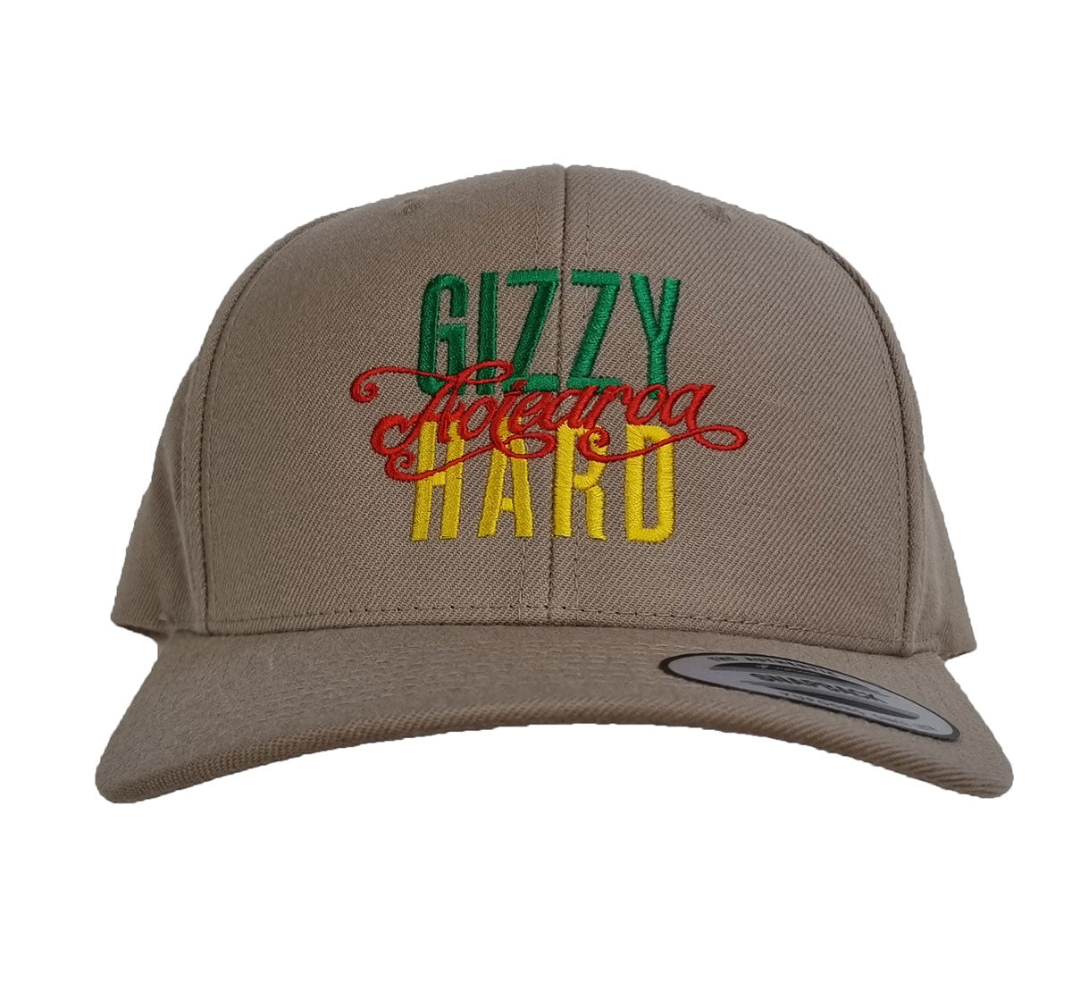 Gizzy Hard Aotearoa Flexfit Curved Peak Cap in khaki