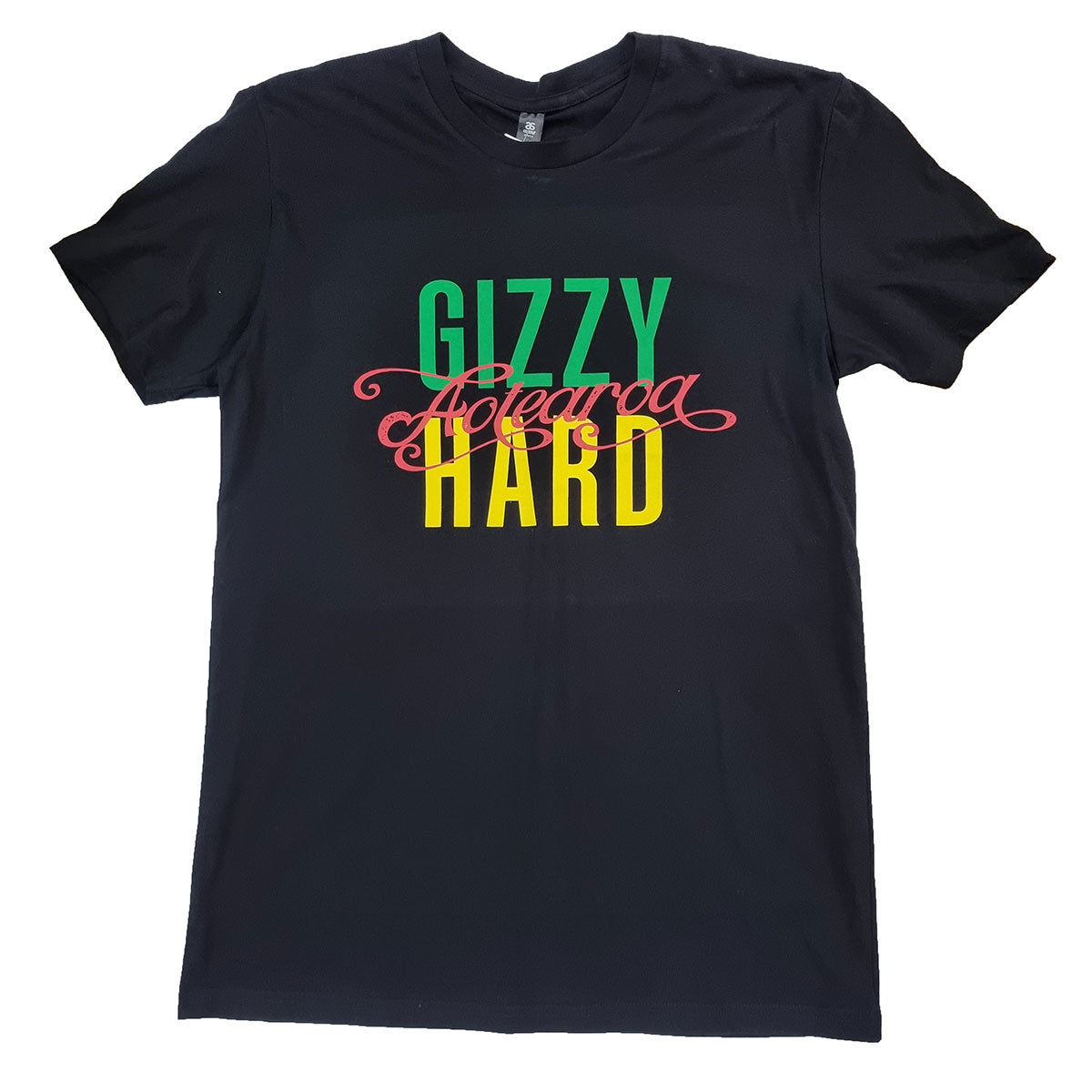 Gizzy Hard Aotearoa Mens Tee in black with rasta print