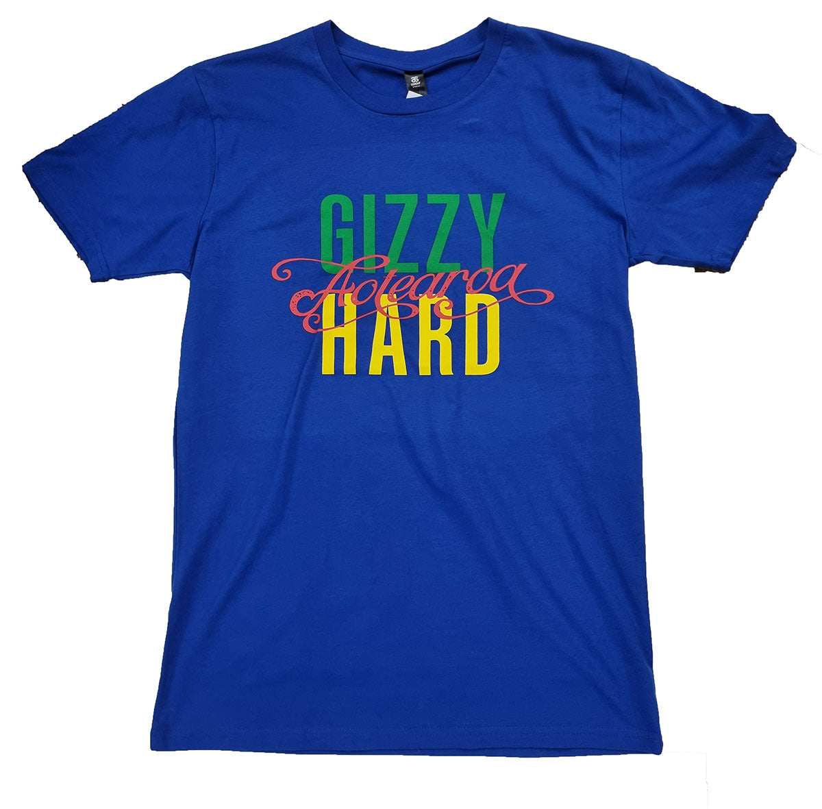 Gizzy Hard Aotearoa Mens Tee in bright royal with rasta print