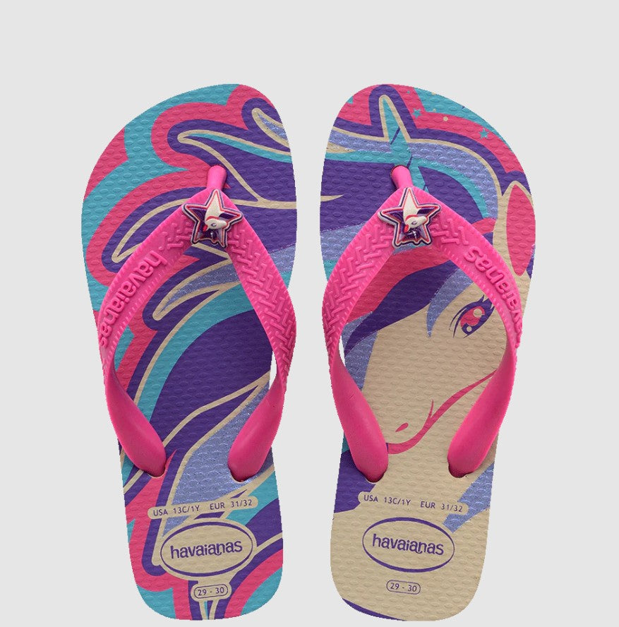 Pair of Havaianas Kids Fantasy 6238 Jandals in Beige/magenta Colourway