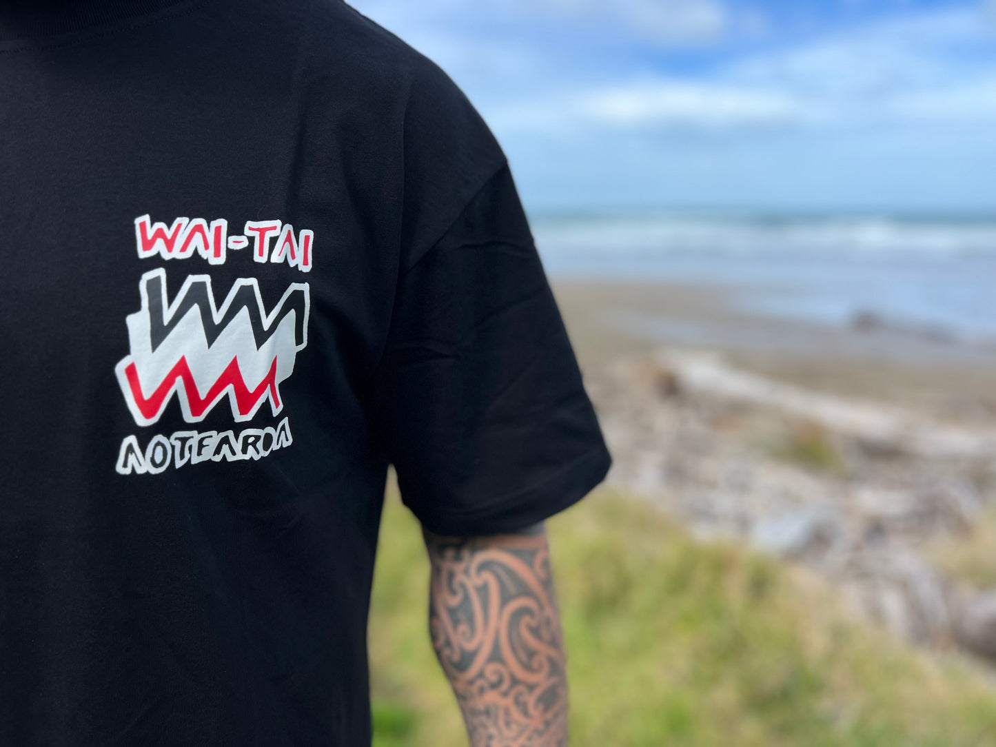 Wai-Tai Aotearoa Mura Black Red Heavyweight Tee