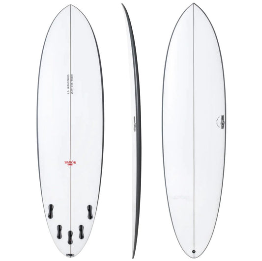 JS Industries El Baron 7'0" PE Surfboard showing bottom, side and deck views with FCS 2 fin boxes