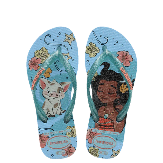 Havaianas Kids Slim Princess 0546 Jandals in blue with moana on