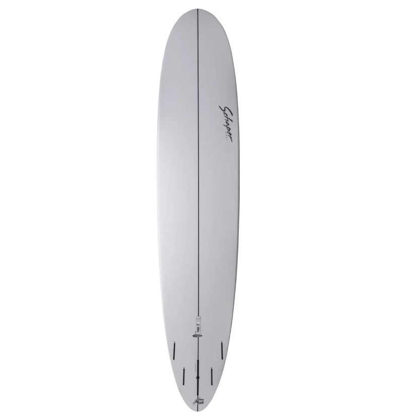Shapers Union Pro-9 9'1 HDT Longboard in white showing bottom view