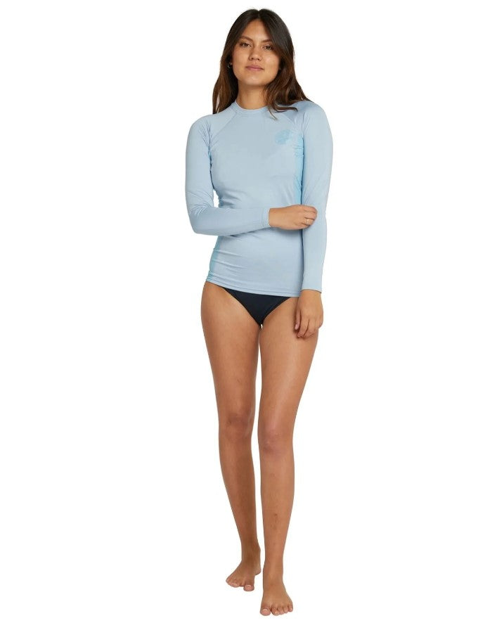 O'Neill Womens Classic Long Sleeve Rash Vest in fog and light blue