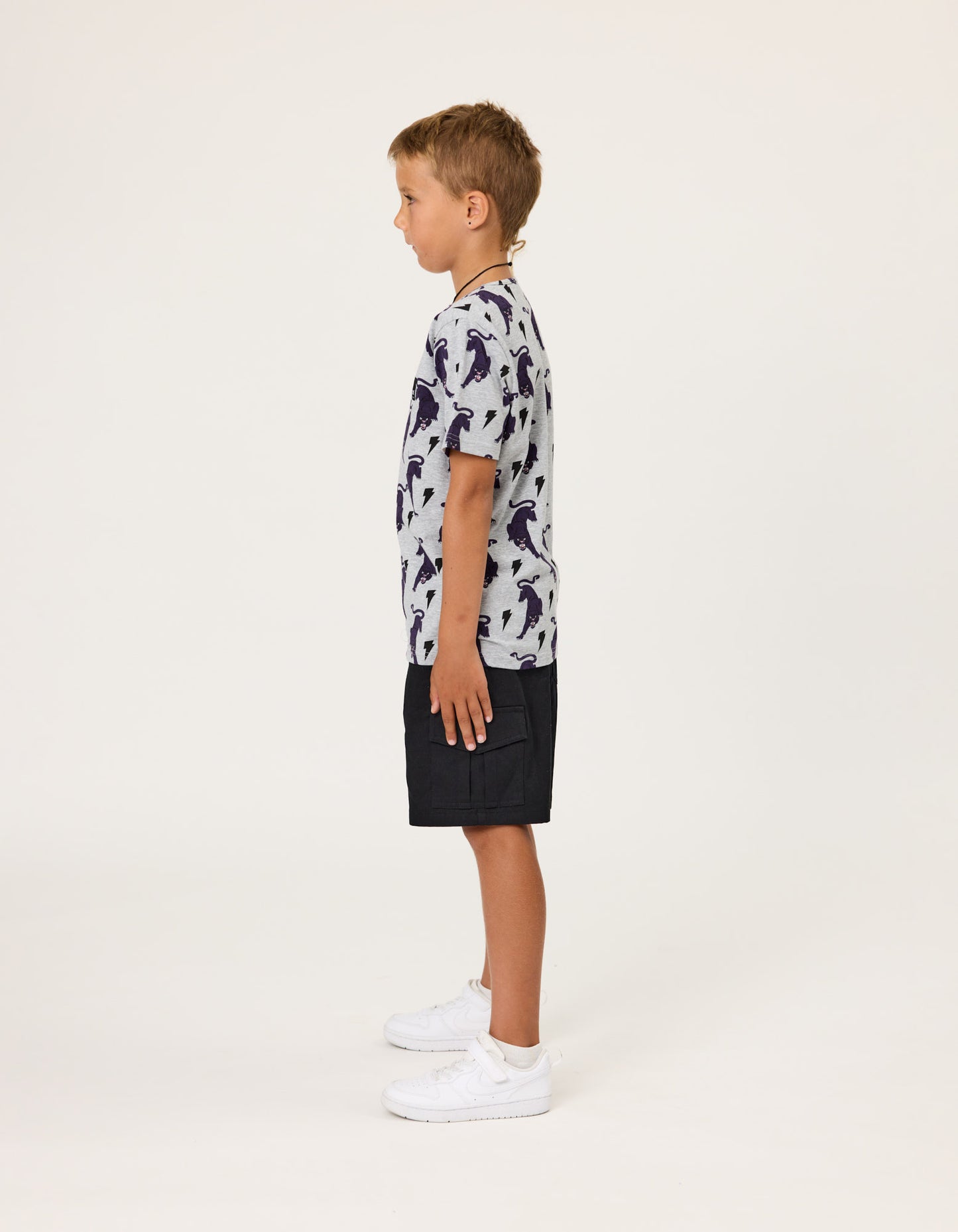 Radicool Kids Skater Boys Cargo Shorts in black on boy model from side