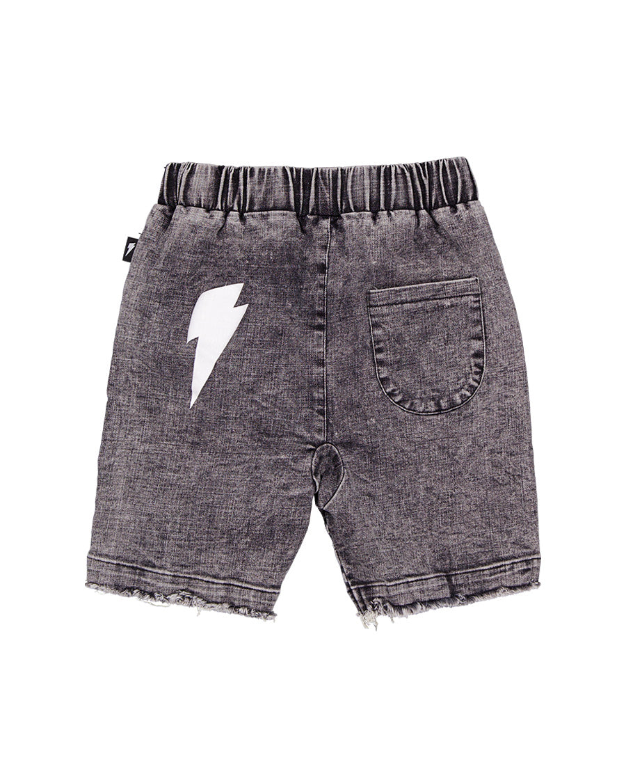 Radicool Kids Acid Wash Boys Denim Shorts in black acid from rear