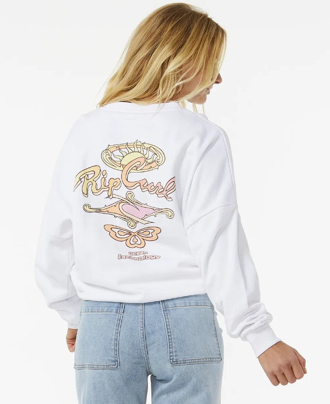Rip Curl Rolling Curl Shoulder Crew in optical white from back