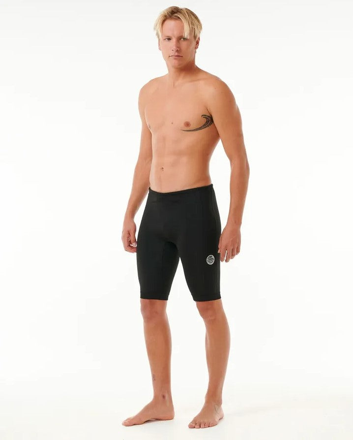 Rip Curl Dawn Patrol 1mm Wetsuit Shorts in black on model from side