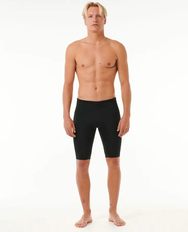 Rip Curl Dawn Patrol 1mm Wetsuit Shorts in black on model from front