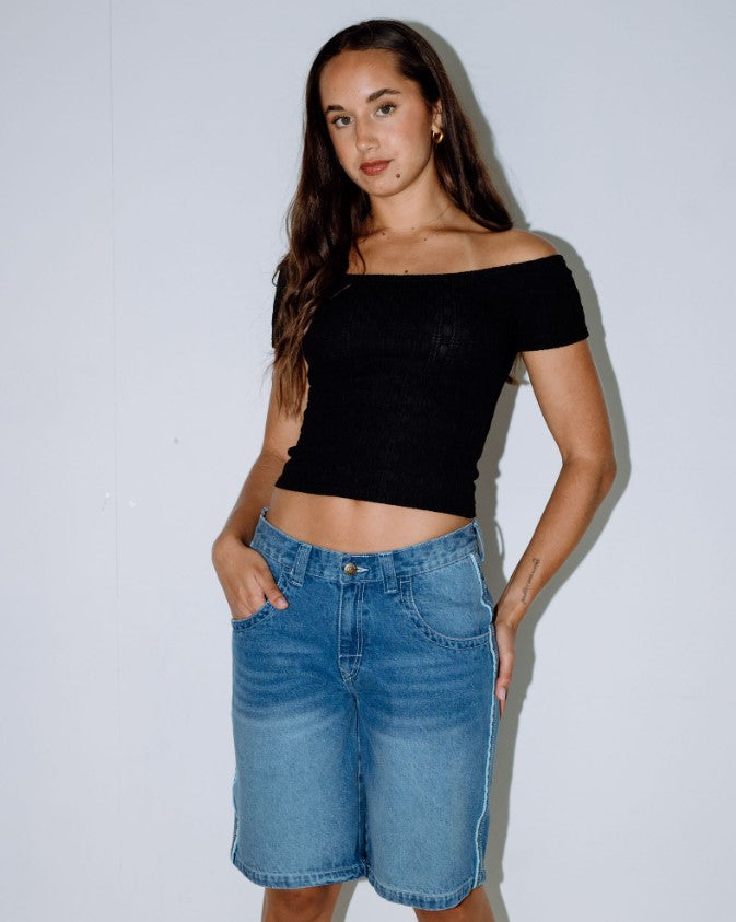 Rusty Flip Mommy Low Rise Wide Leg Denim Jort - Sum25