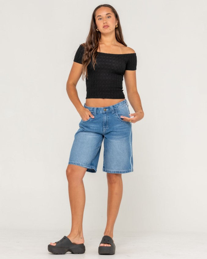Rusty Flip Mommy Low Rise Wide Leg Denim Jort - Sum25