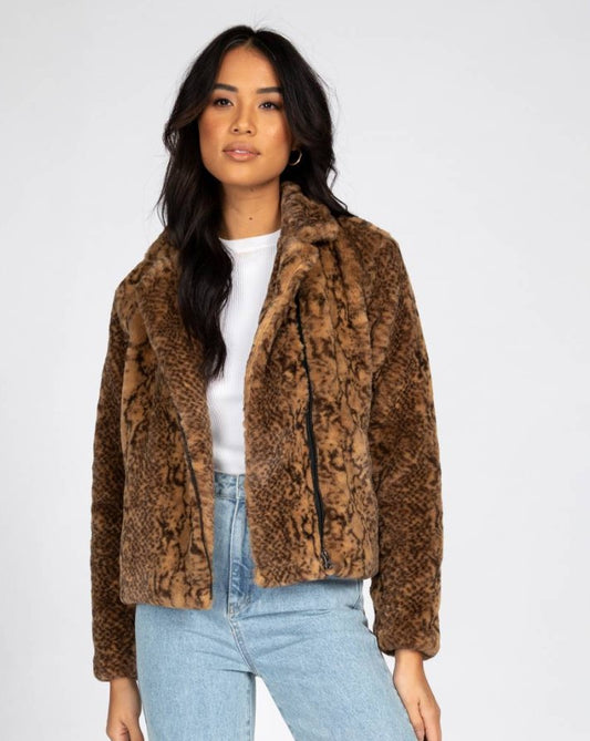 Rusty The Queen Jacket - Win23 snake print faux fur with zip and collar 