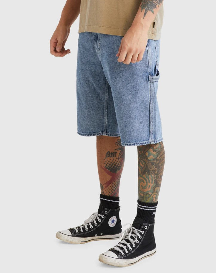 RVCA Americana 22" Denim Shorts in broken blue wash from side