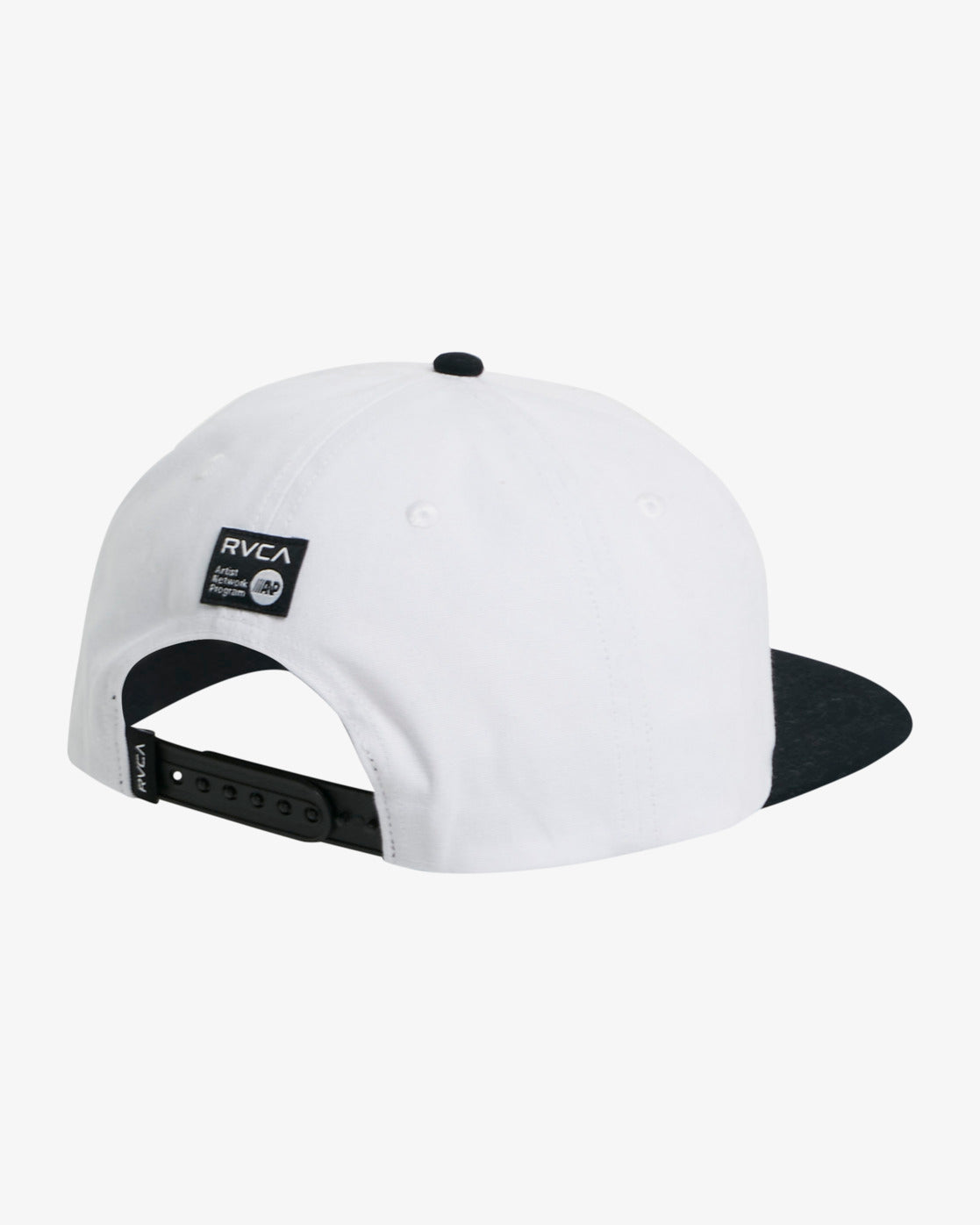 RVCA Lynes RVCA Snapback Cap in white with black peak showing back
