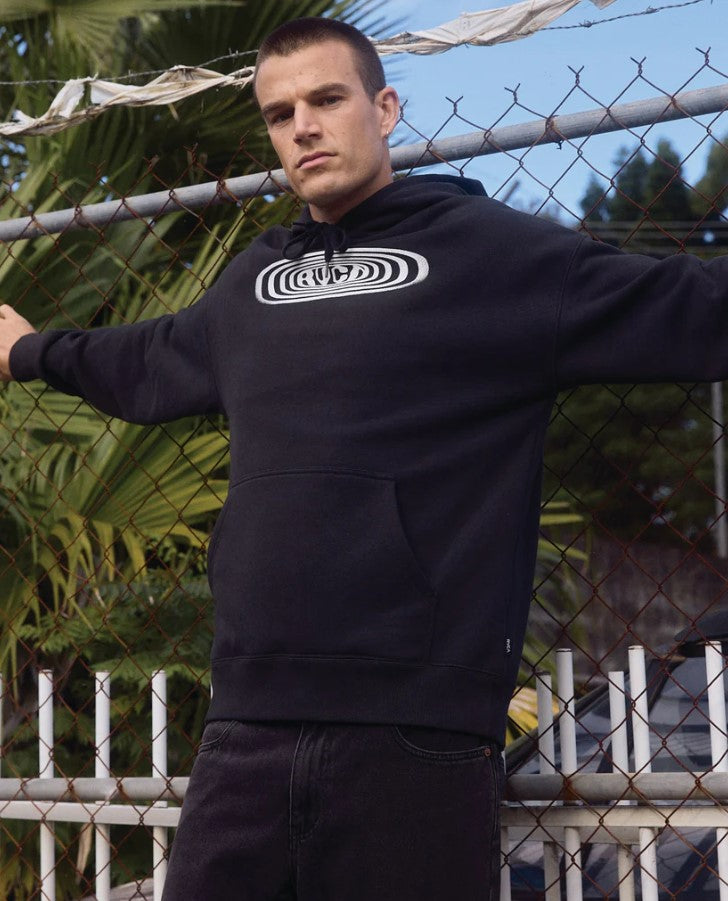 RVCA Pulse Hoodie in black on model from front outside