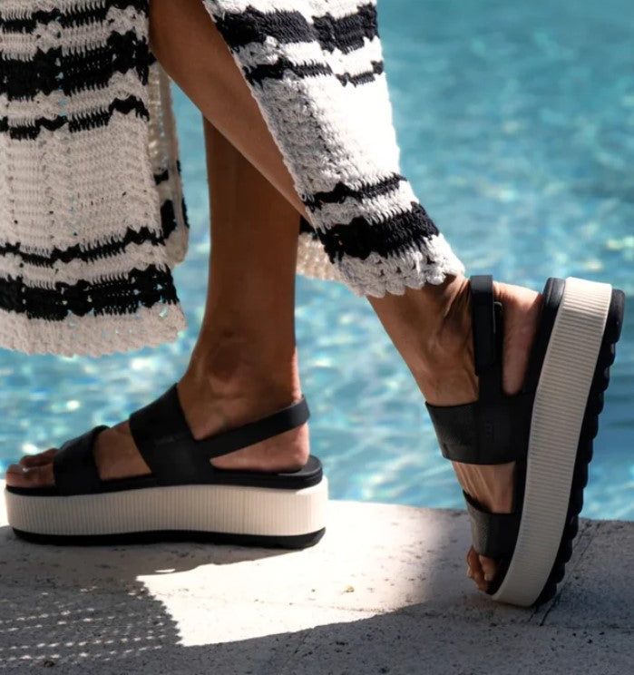 Reef Water Vista Higher Women's Jandal Black and vintage colourway model wearing them