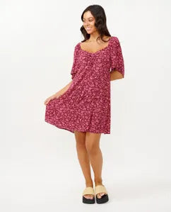 Rip Curl Beach Party Short Sleeve Mini Dress in colour hot pink