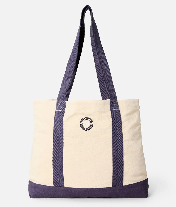 Rip Curl Mixed Logo 25 Litre Tote Bag in natural and navy colourway