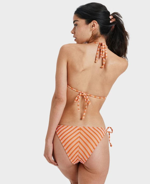 Roxy Moana Stripe Tiki Tri w Moderate Tie Side Bikini on model from rear