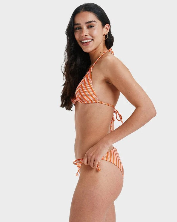 Roxy Moana Stripe Tiki Tri w Moderate Tie Side Bikini from side on model