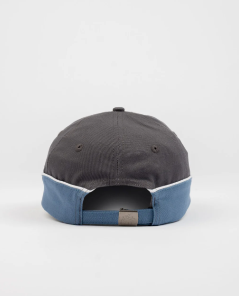 Rusty Double Dip Dad Cap in coal and blue colourway from rear