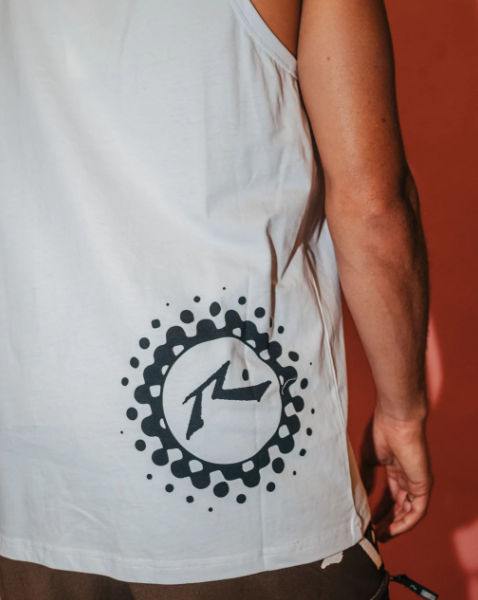 Rusty Network Error Mens Tank in white rear close up