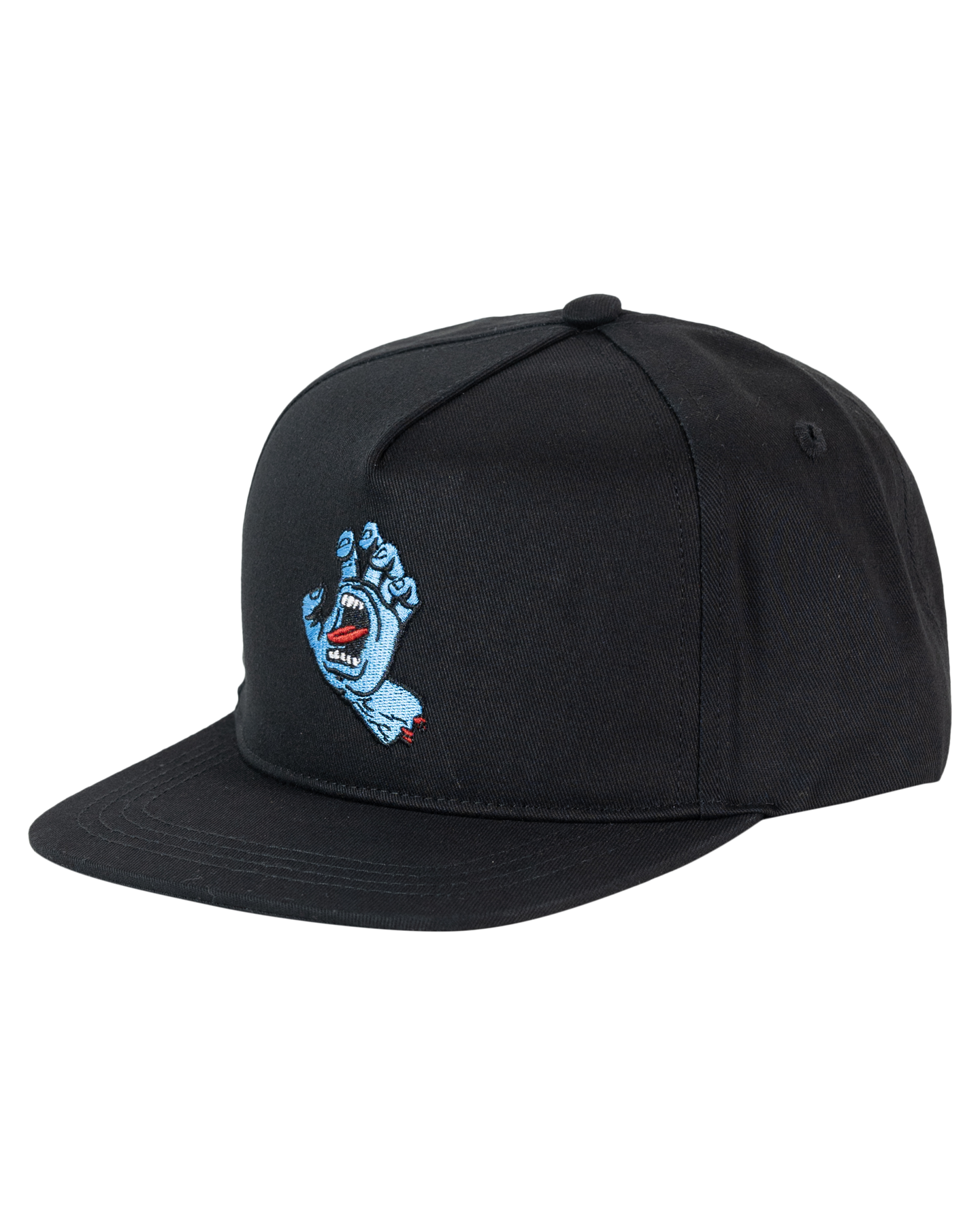 Santa Cruz Boys Screaming Hand Snapback Cap in black with emboidered graphic