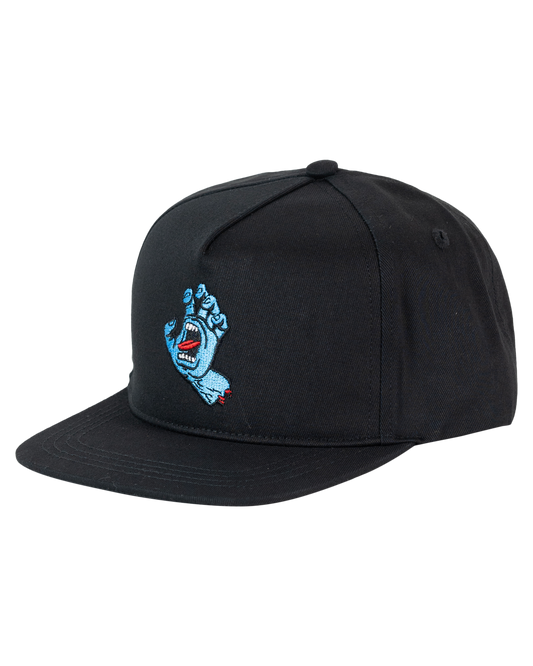 Santa Cruz Boys Screaming Hand Snapback Cap in black with emboidered graphic
