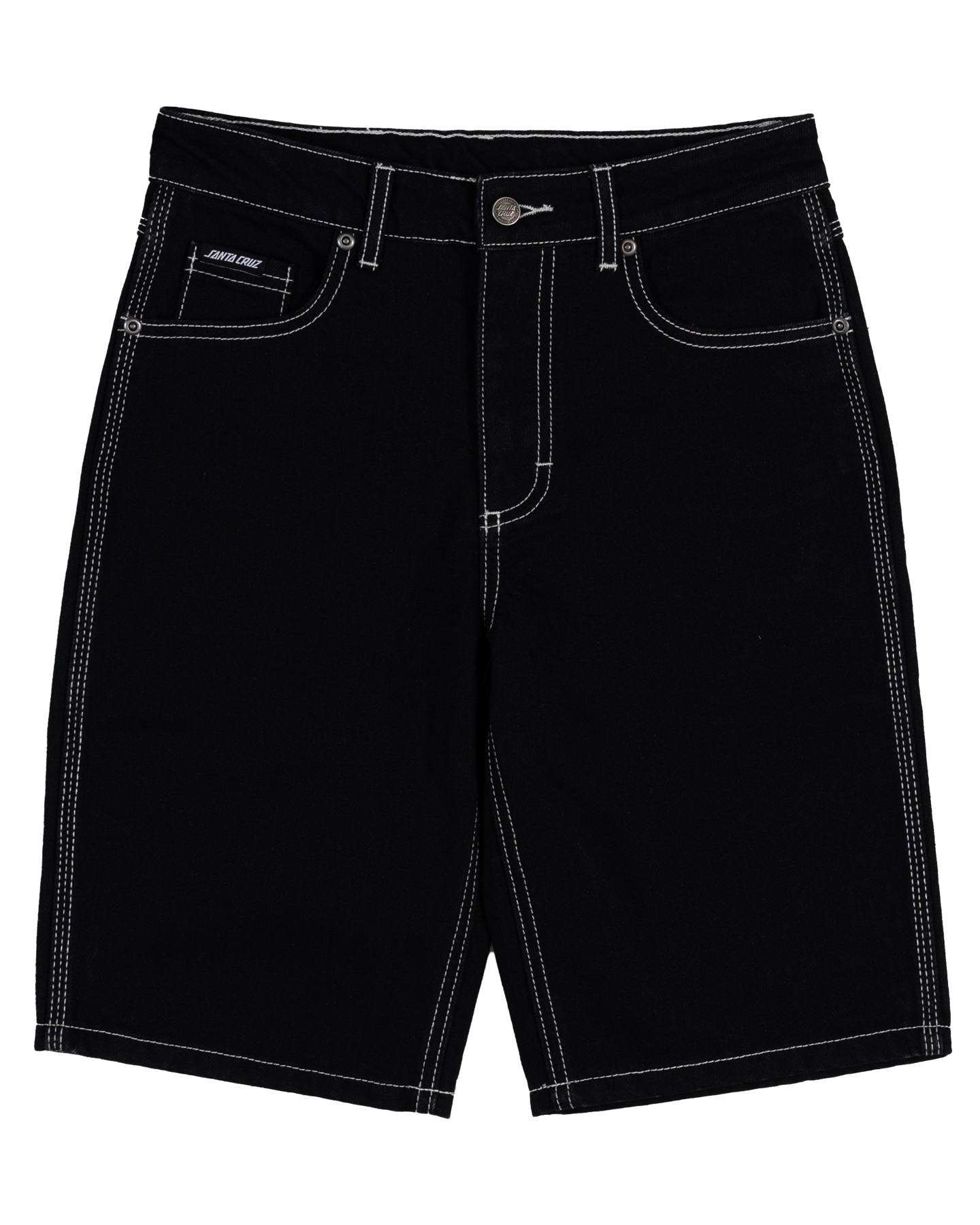 Santa Cruz Youth Flamed Collegiate Arch Denim Shorts in black from rear