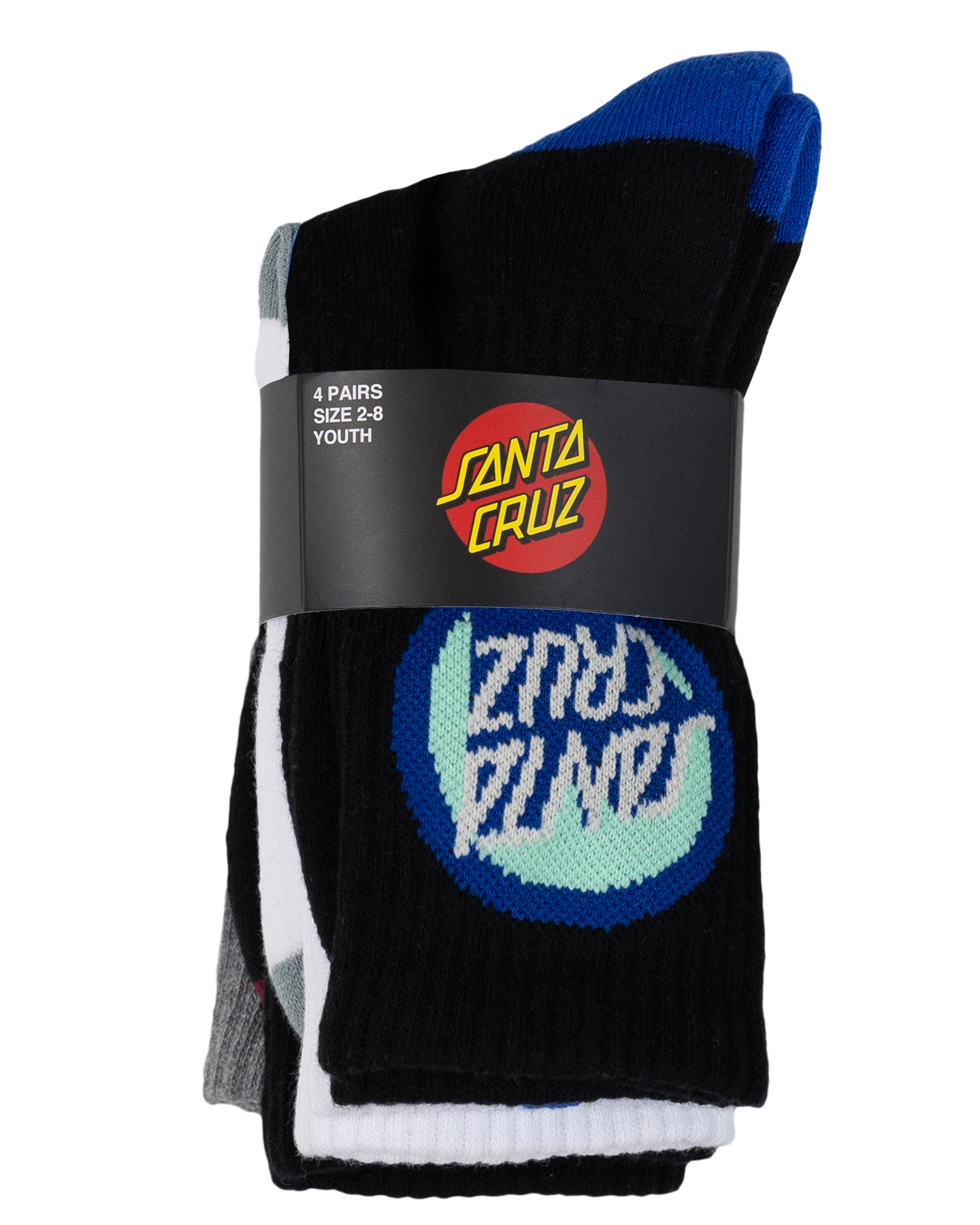 Santa Cruz Youth Bold Shadow Dot Crew 4 Pack Socks showing them bundled up