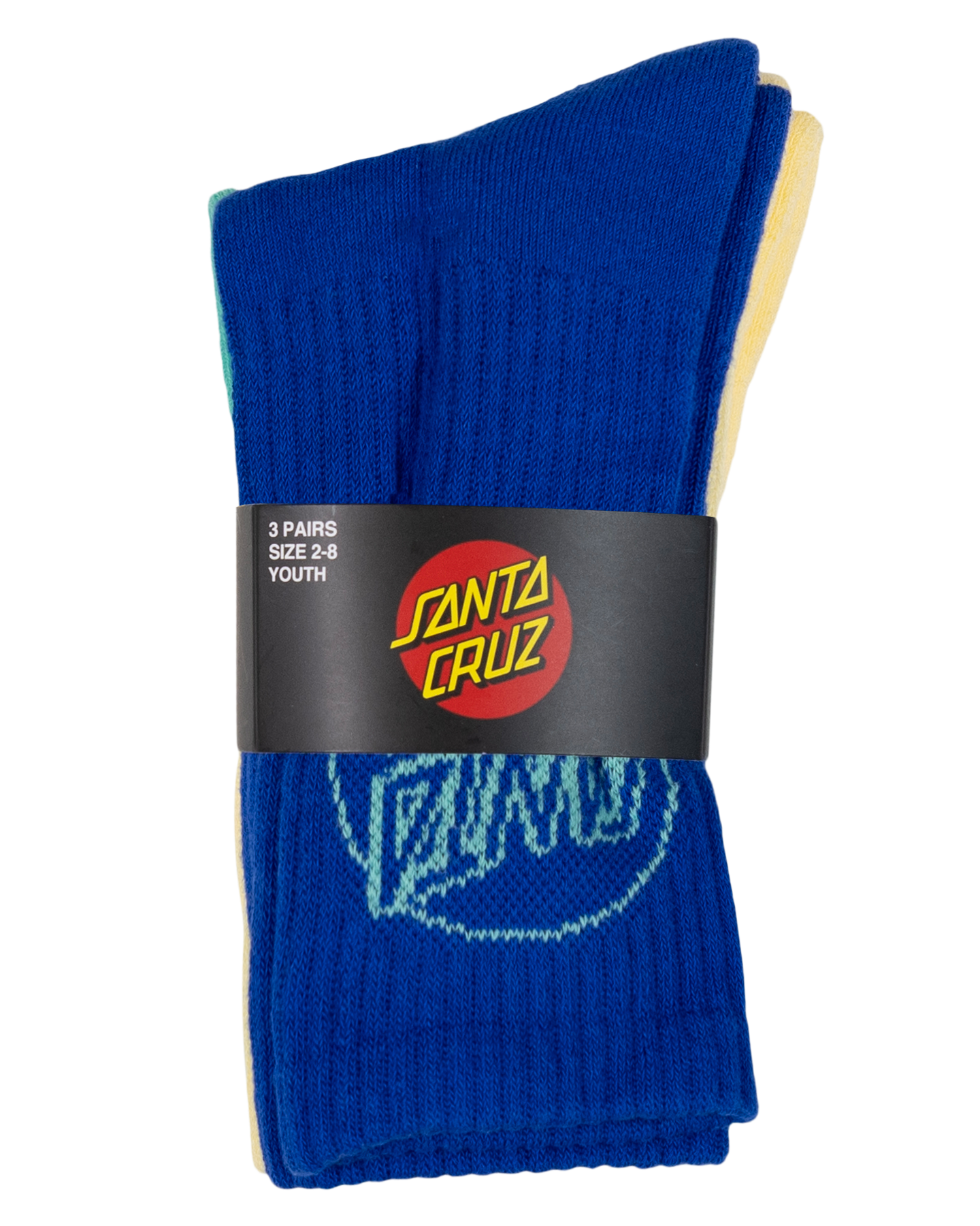 Santa Cruz Opus Dot Youth Crew Sock 3 Pack (Size 2-8) showing pack