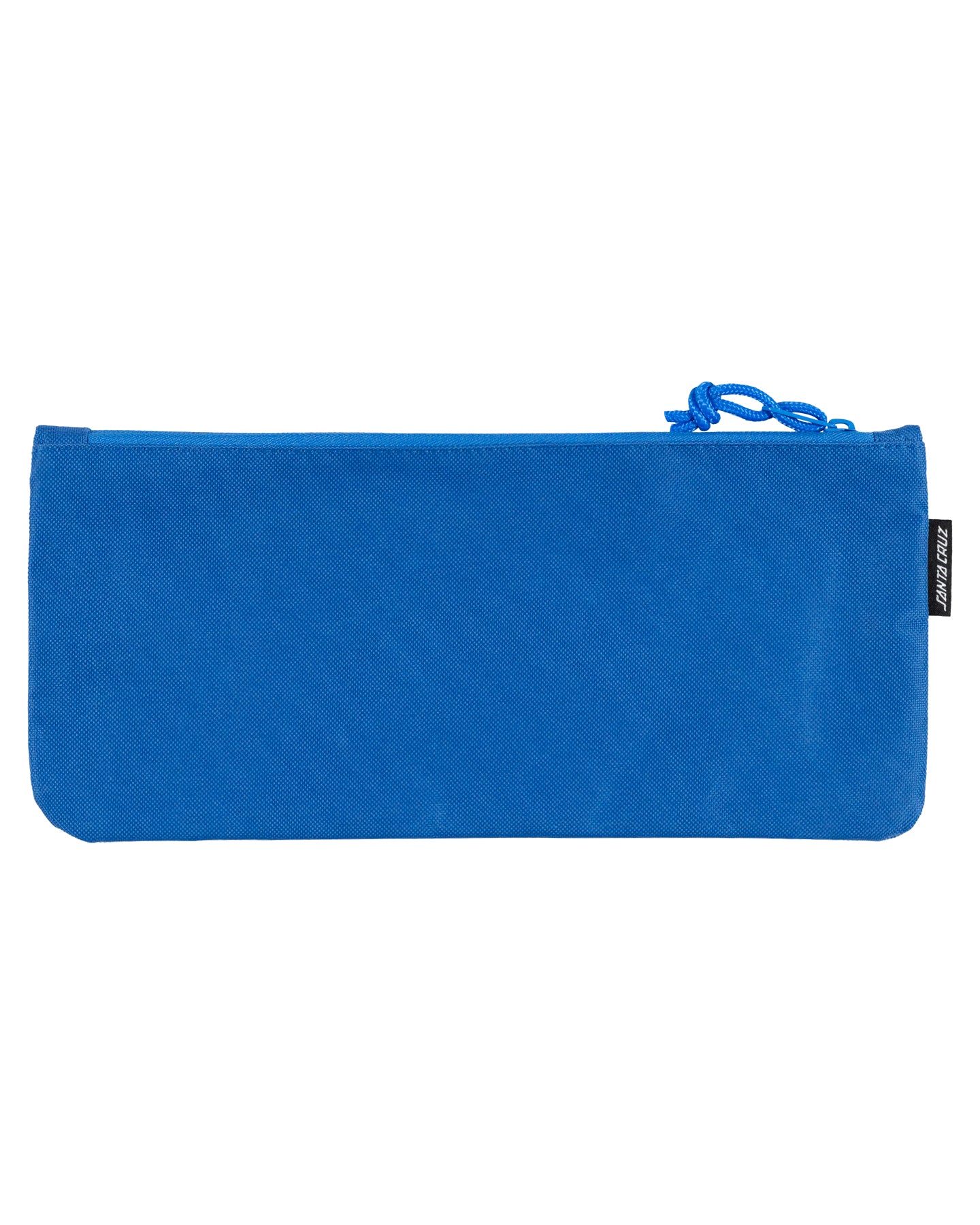 Blue zippered pouch on a white background