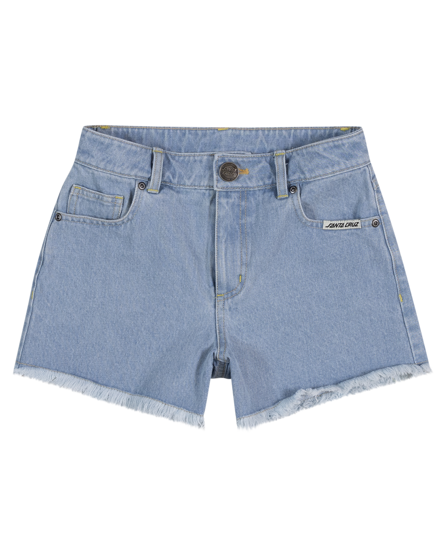 Santa Cruz Girls Retro Dot Denim Shorts in light blue from front