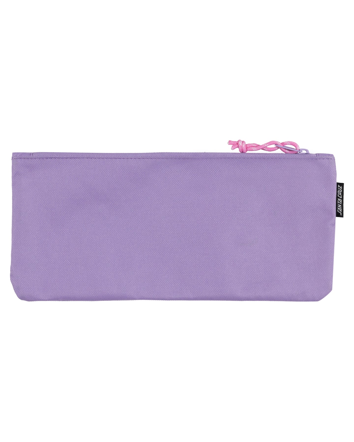 Purple pouch with a pink zipper on a white background